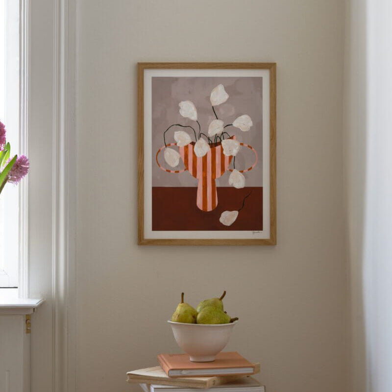 White Flowers in Striped Vase White Flowers in Striped Vase