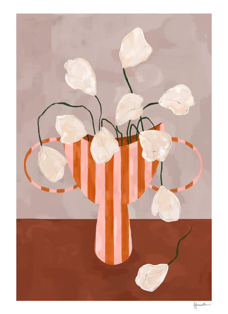 White Flowers in Striped Vase White Flowers in Striped Vase