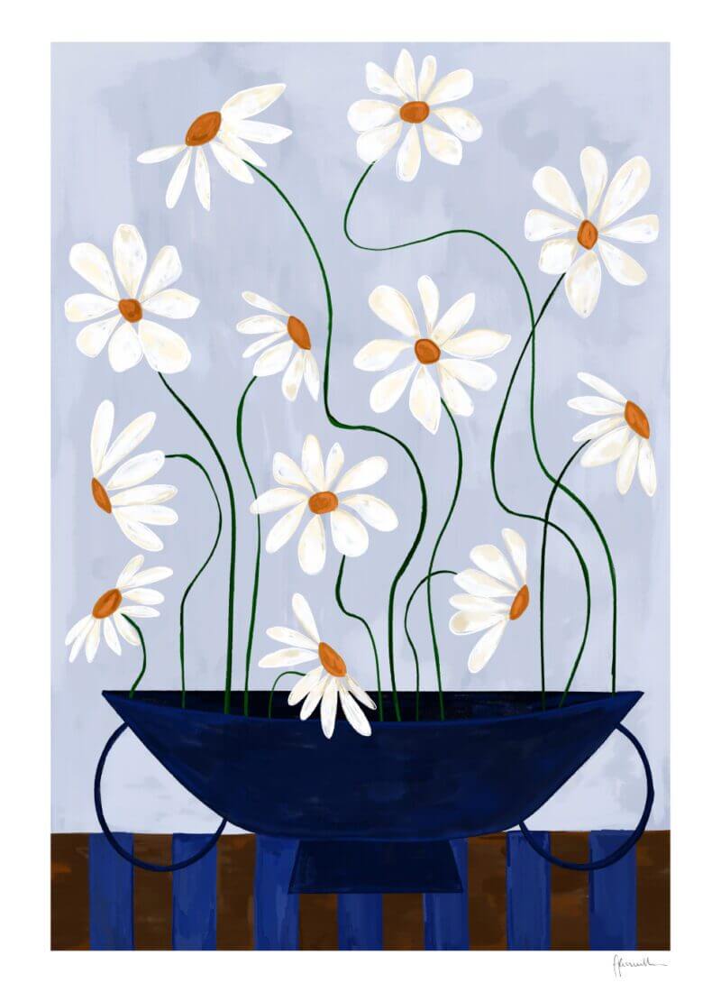 Daisies in Blue Vase