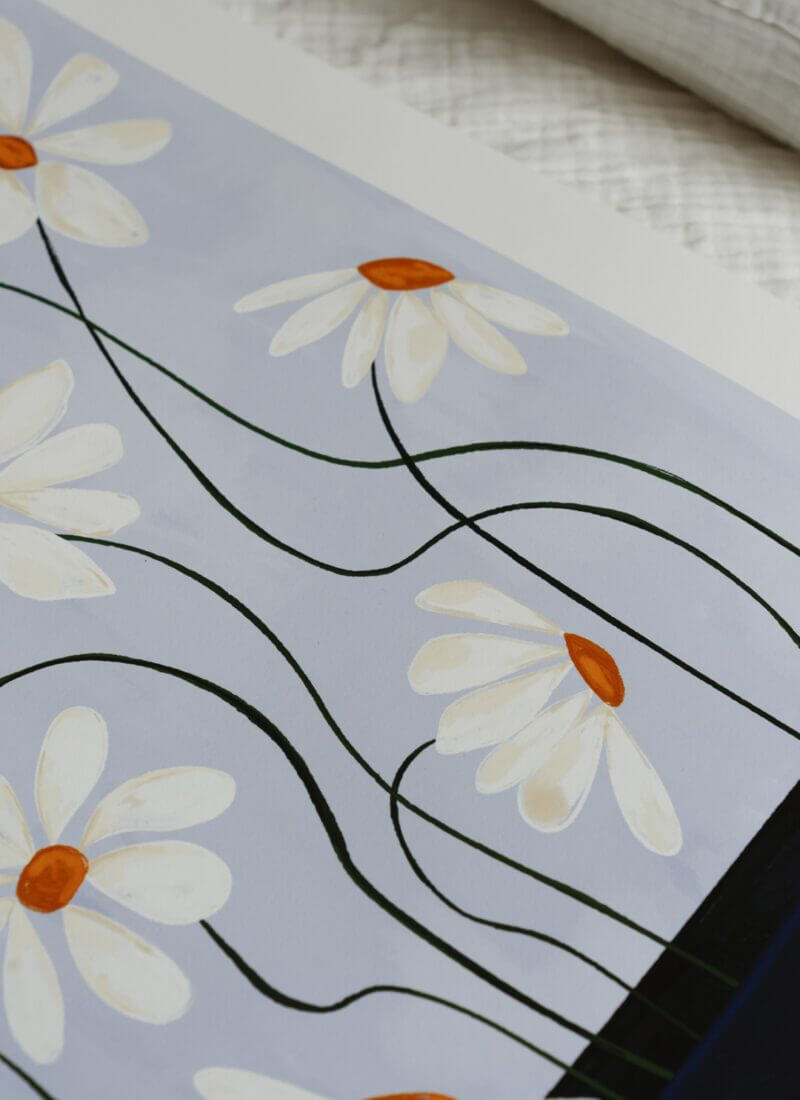 Daisies in Blue Vase